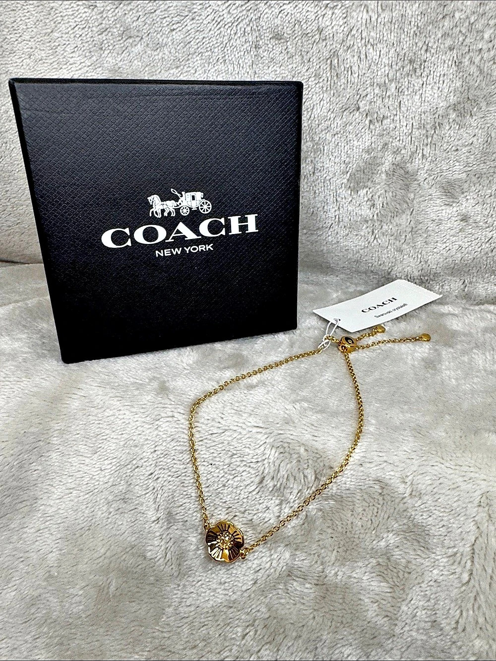 Coach Halo Tea Rose Slider Bracelet Gold-Tone Pendant Necklace NWT